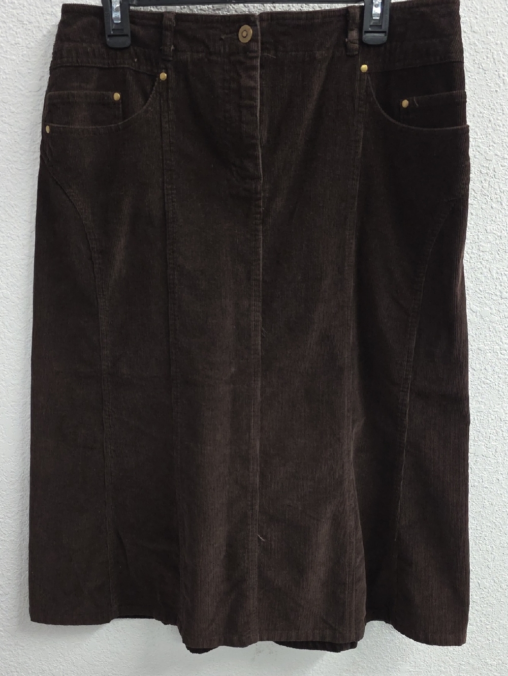 Christopher & Banks Chocolate Brown Corduroy Western Panel Skirt Size 12